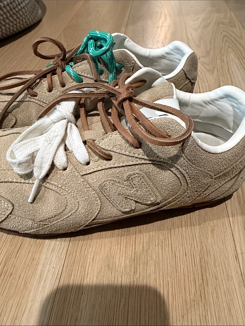 Miu Beige Suede Sneakers with Multi-Color Laces 37 - Picture 4 of 5
